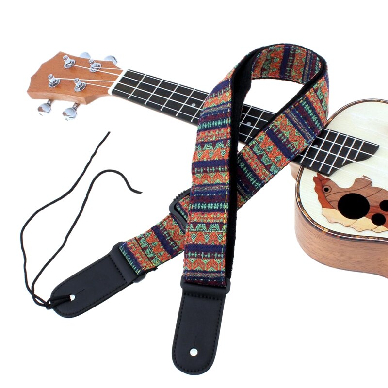 Verstelbare 75-130Cm Ukulele Gitaarband Katoen Lederen Sling Gesp Met Staart Nagel