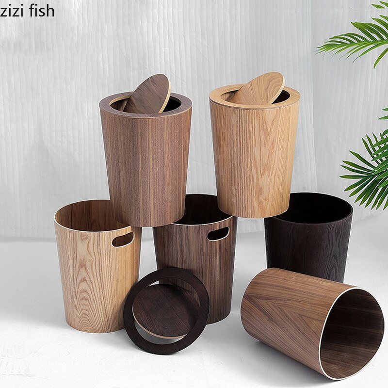 Poubelle en bois massif ronde avec couvercle poubelle ménage corbeille cuisine poubelle outils de nettoyage poubelles bac de rangement