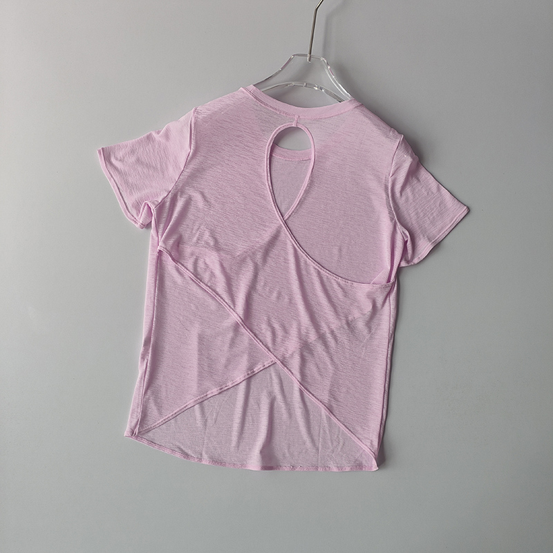 Yoga Kurzarm-oben für Damen Ich bin Sommer T-Shirt Ausbildung Schnelltrocknende Fitnessweste Pilates schlank passen schlank Shirt oben Kleidung: L / Rosa