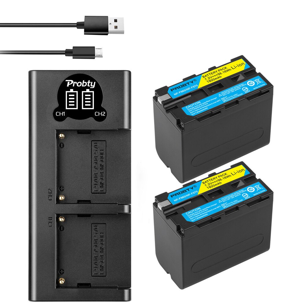 Np  f960 np f970 np-f960 np-f970 f950 batteri + ledet usb-lader til sony plm -100 ccd-trv 35 mvc -fd91 mc1500c l10 tr555 vx2200e d77: 2 batterier med lader