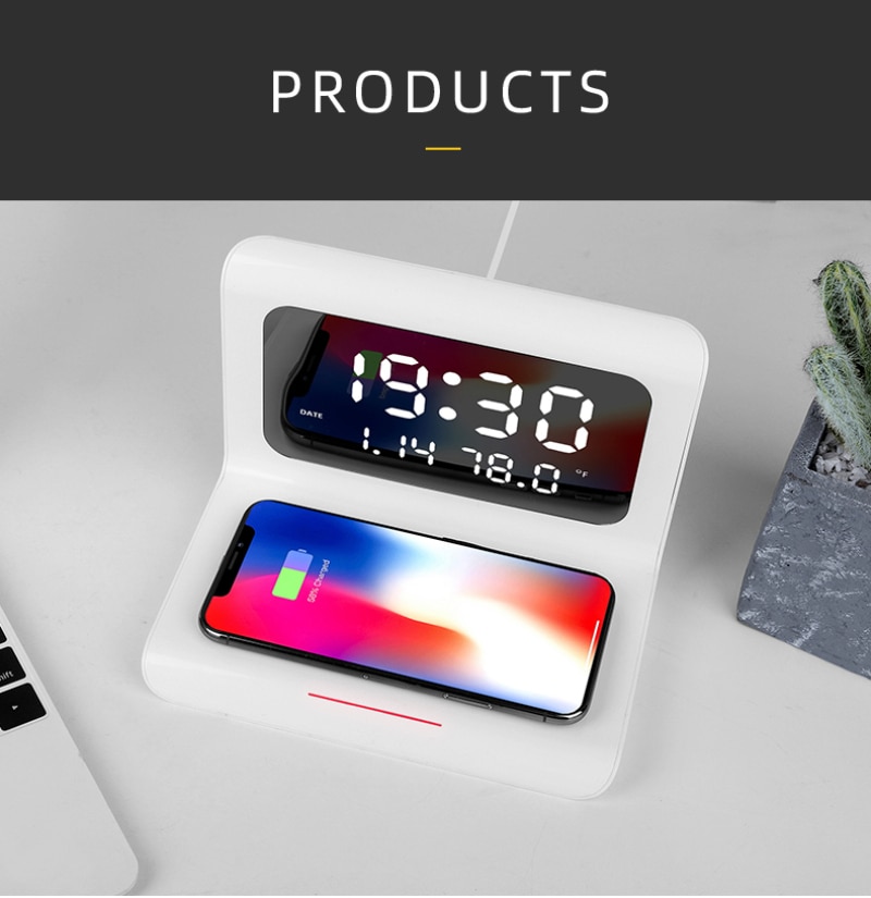 Horloge créative 3-en-1, alarme de charge sans fil pour téléphone xiaomi Huawei, Samsung