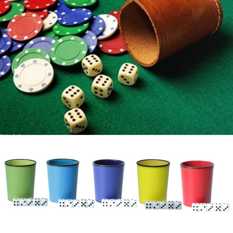 Leather PU Dice Cup Party Board Game Bar KTV Entertainment Dice Box with Dices and Brand