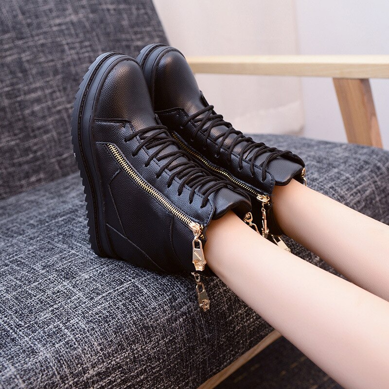 Spring and Autumn invisible height increase high women sports shoes flat bottom wedge side zipper sneakers walking shoes ZW-114