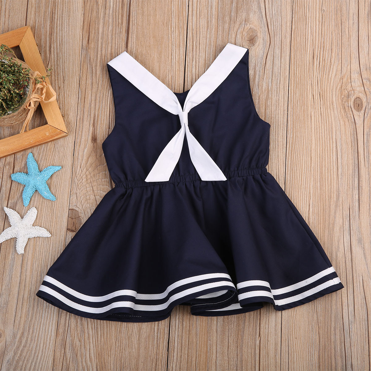 Baby Girls Sailor Suit Toddler Kid Baby Girls Dress Summer Sleeveless Casual Uniform Baby Girls Clothes Beach Party Dresses