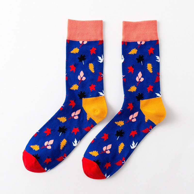 Cool estilo callejero de Harajuku Crazy Cartoon divertido mujeres Casual calcetines hombres cortos calcetines de hip hop hombres novedad feliz algodón colorido Socs: blue leaf 13
