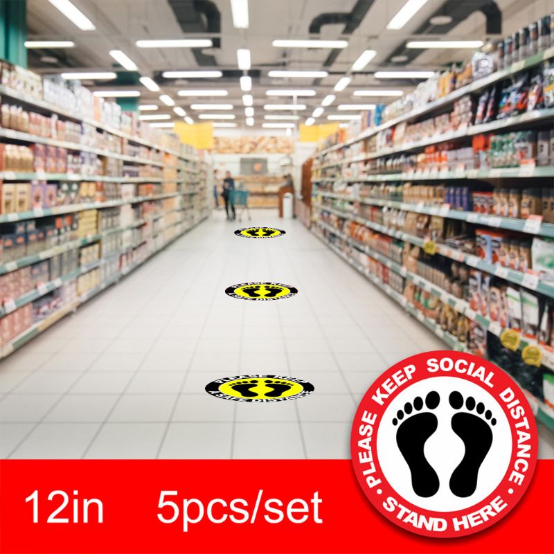 5 stk. vær venlig at holde socialt distancerende gulvskilt sikkerhedsafstand klistermærkemarkør til supermarkedshospital