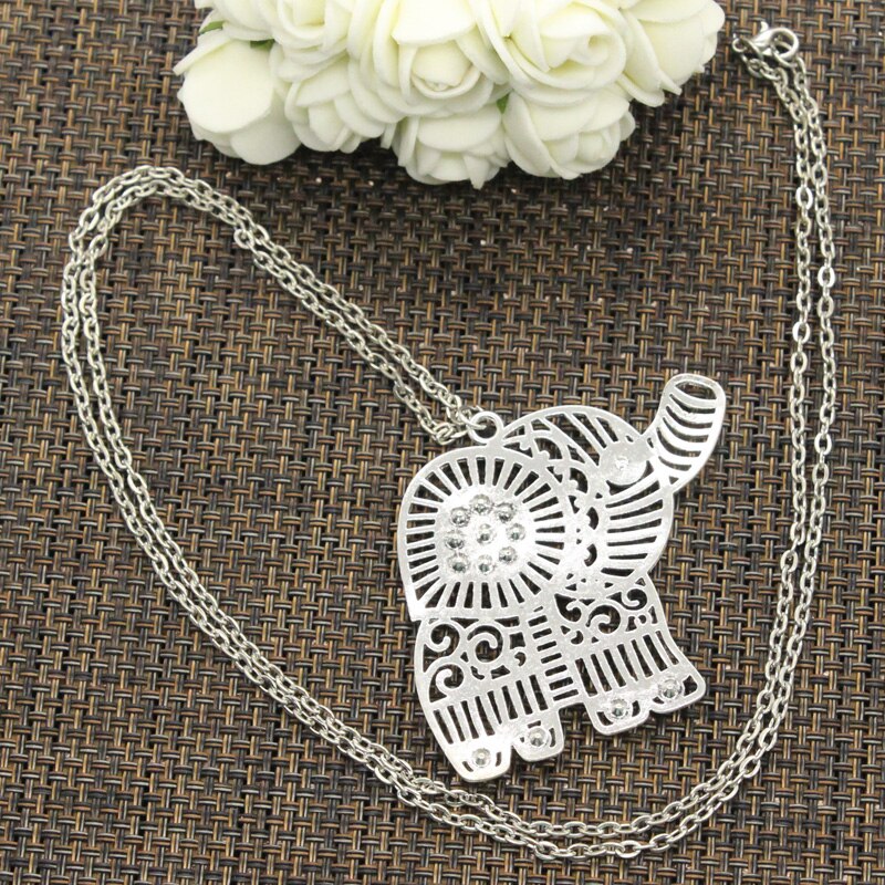 Neue Hohl Elefanten Anhänger Runde Kreuz Kette Kurze Lange Mens Frauen DIY Silber Farbe Halskette Schmuck