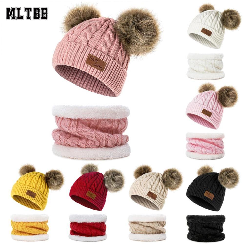 Mltbb Winter Muts En Sjaal Set Voor Kinderen Gebreide Beanie Muts Jongens Meisjes Kinderen Winter Hoed Pom Pom Winter motorkap Ring Sjaals