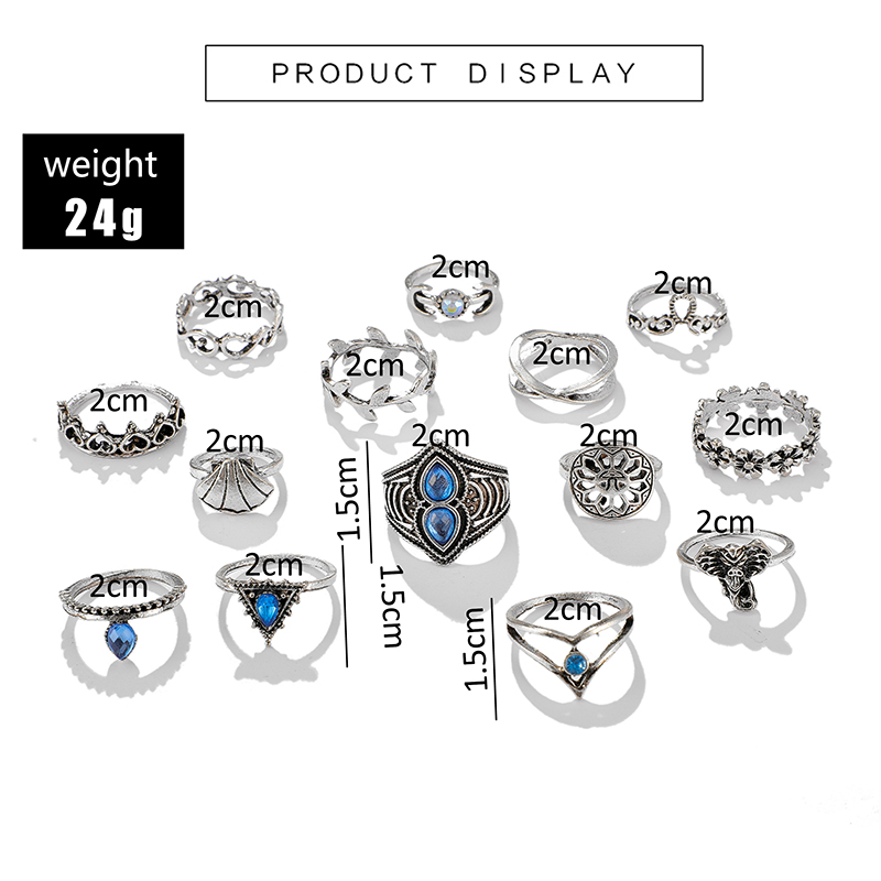 Tocona 14 teile/sätze Boho Antike Silber Farbe Ringe für Frauen Sonne Mond Elefanten Herz Ringe Blatt Geometrische Schmuck Bijoux кольцо