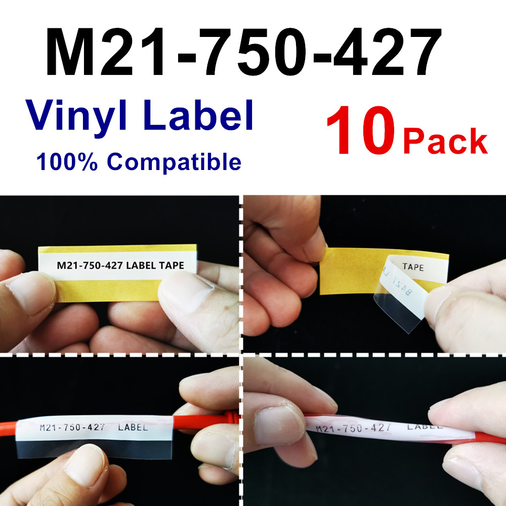 5Pack bmp21 M21 750 427 Vinyl maker Label Ribbon Labels Cartridge Black On White For Brady BMP21-PLUS,BMP21-LAB Printer