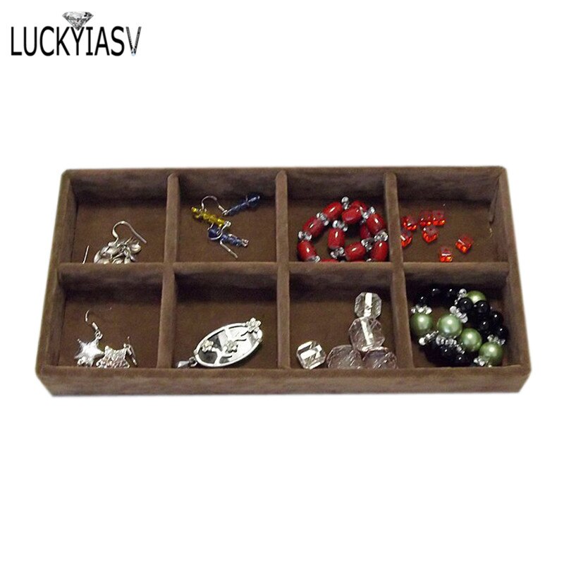 Necklace Display Tray for Pendant Chain Storage Box 11*22cm Jewellery Colliers Organizer Box: Brown 8 Gird Tray