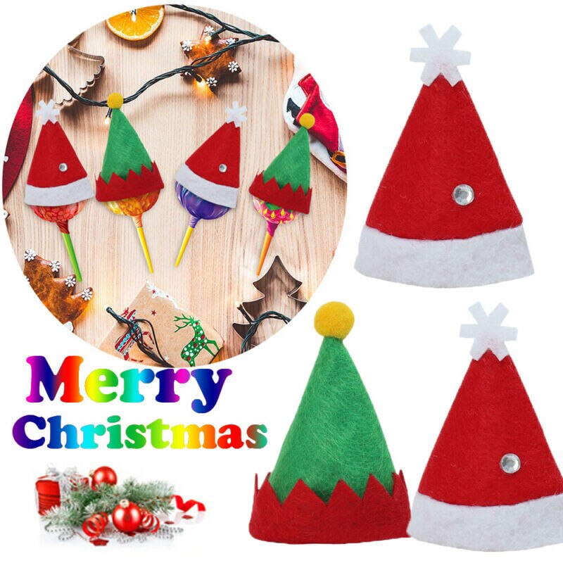 10 stks/set Mini Kerst Hoed Santa Claus Hoed Xmas Lolly Hoed Mini Huwelijkscadeau Creatieve Caps Kerstboom Ornament Decor