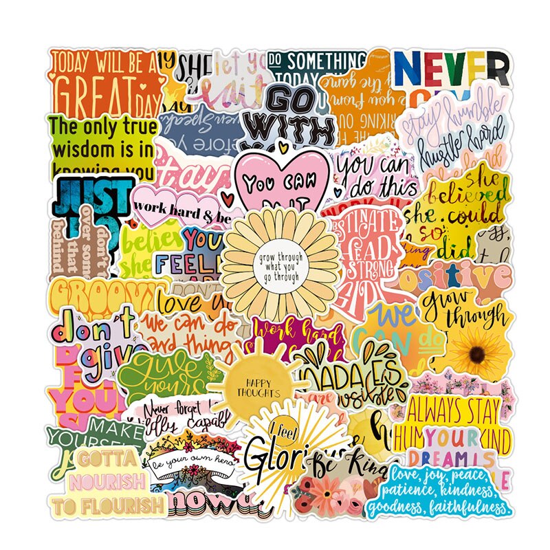 50PCS Motivational Phrases Graffiti Sticker Inspirational Life Quotes DIY Laptop Study Room Scrapbooking Waterproof Decals: Default Title