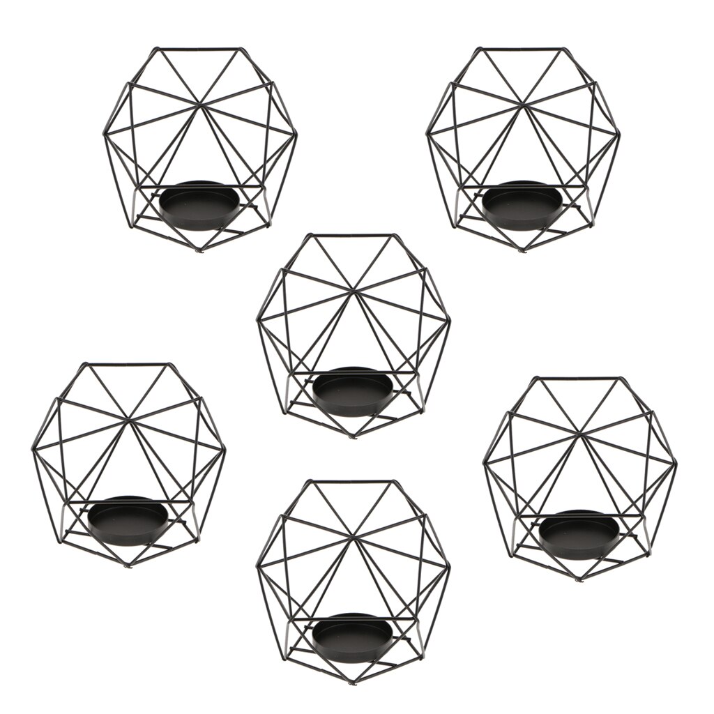Photophore géométrique 3D noir 6 pièces | Chandelier votif de mariage