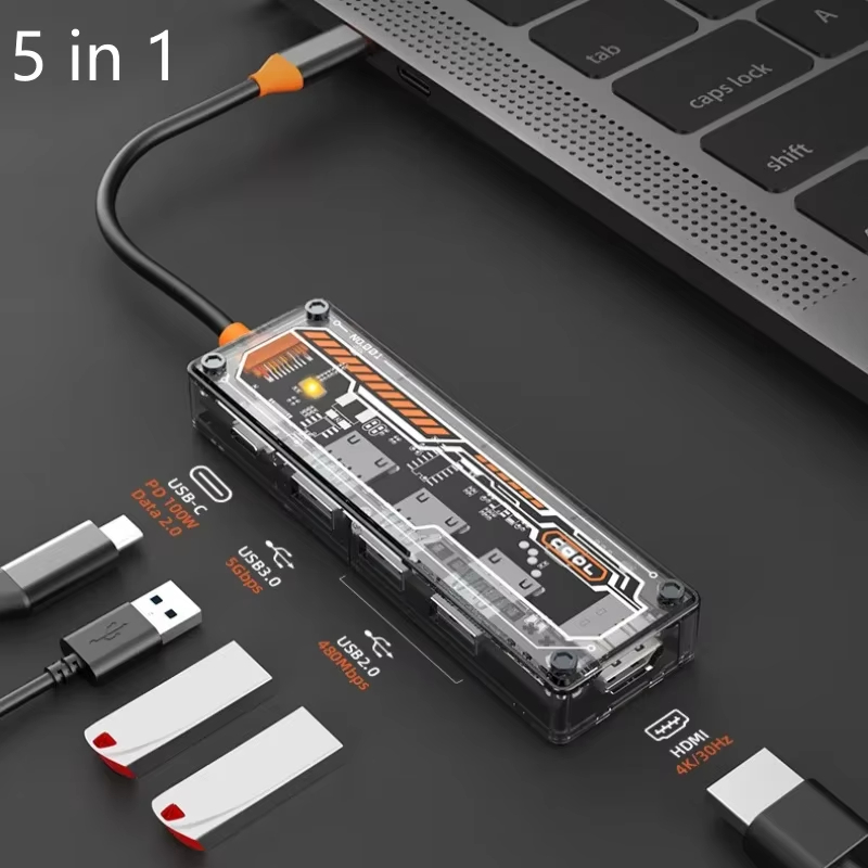 Basix USB C HUB 4K 30Hz Type C to HD-MI DP VGA Gigabit Ethernet USB 3.0 PD 100W Adapter For Macbook Air Pro M2 M1 PC Accessories: Blue