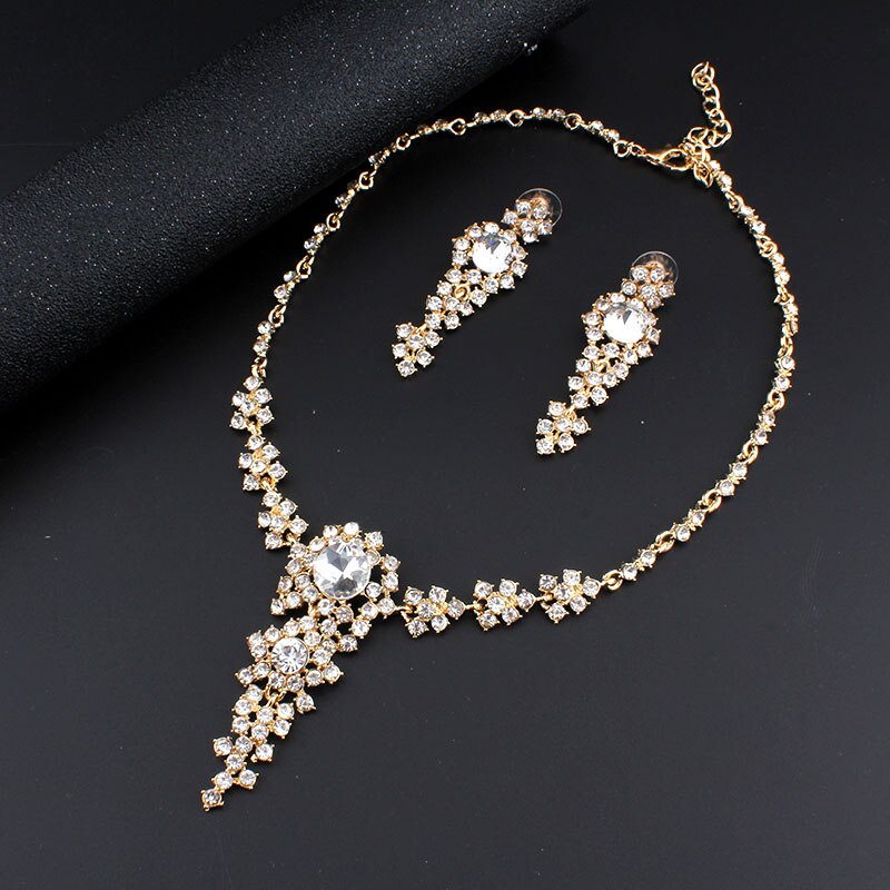 Jiayijiaduo Bruiloft Sieraden Sets Bruids Ketting Set Voor Vrouwen Kleding Accessoires Sieraden Lange Oorbellen Kristallen Sieraden