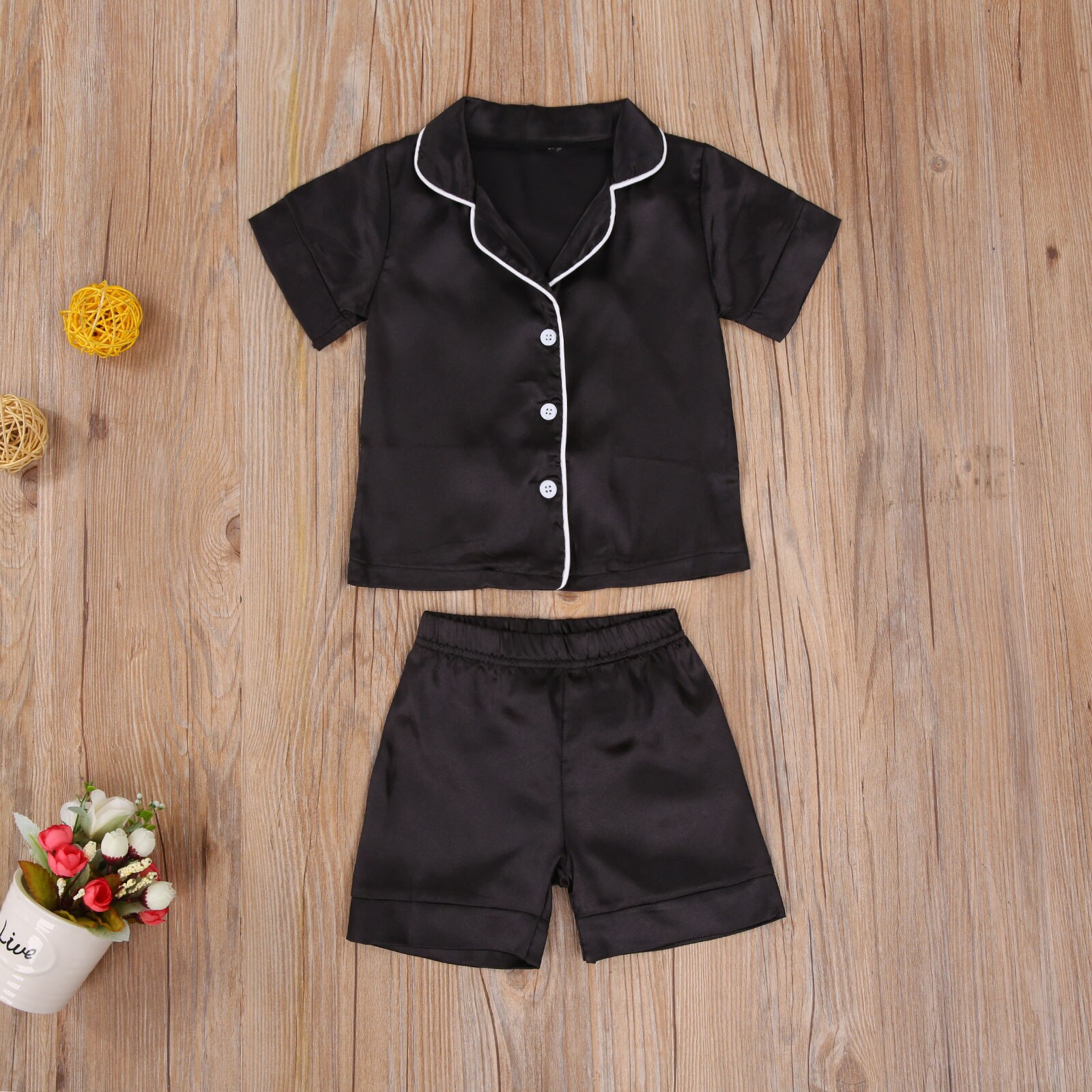 Enfants Bébé Fille Garçon Fausse Soie Satin Pyjamas Ensemble Automne Été Vêtements De Nuit Pour Enfants À Manches Longues Chemise De Nuit Pyjama Arc-En-Ciel Hauts + pantalon 1-7Y
