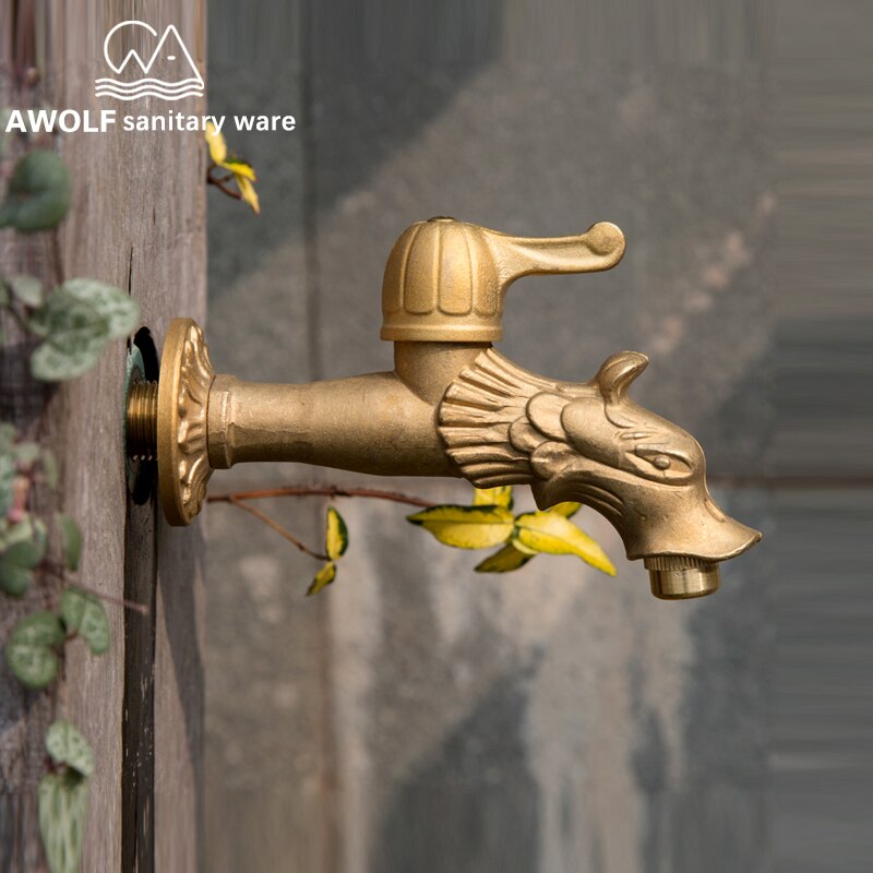 Robinet de jardin en plein air | Vadrouille à extension, robinet de piscine, robinet de campagne Antique en forme de Dragon, Art eau froide, robinet de lave-linge mural AF6143