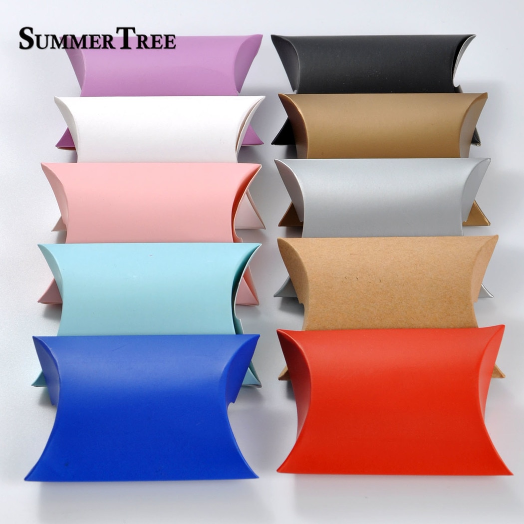 50 stücke Kissen Süssigkeit Boxen Gold Rosa Weiß Schwarz Silber Kraft Papier Hochzeit Party Favor Papier DIY Kasten Versorgung zubehör