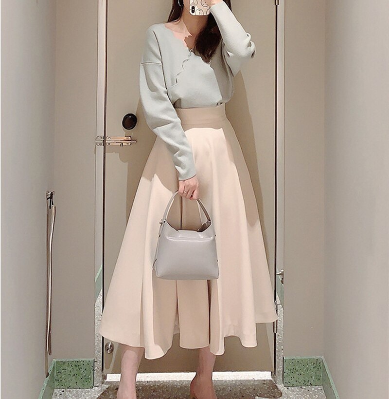 Kuzuwata-ropa de estilo japonés para mujer, nuevos diseños, colores de caramelo dulce, Faldas sólidas, pliegues del imperio, Faldas de corte a para mujer