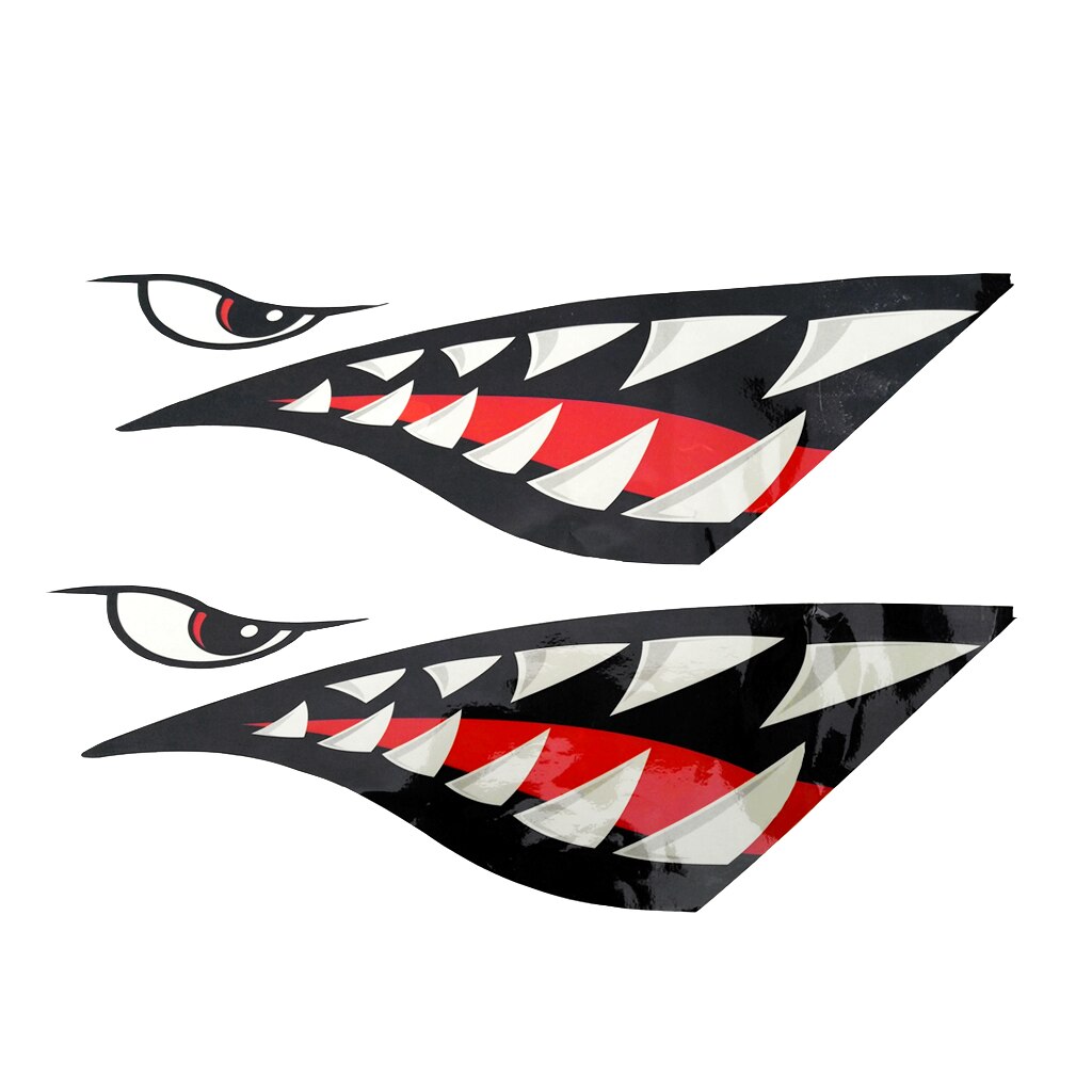 2 pegatinas de vinilo con dientes de tiburón para Kayak Jet Ski + llavero flotante con forma de tabla de surf blanca