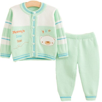 Baby gestreepte lange mouwen warme trui: Groen / 9m