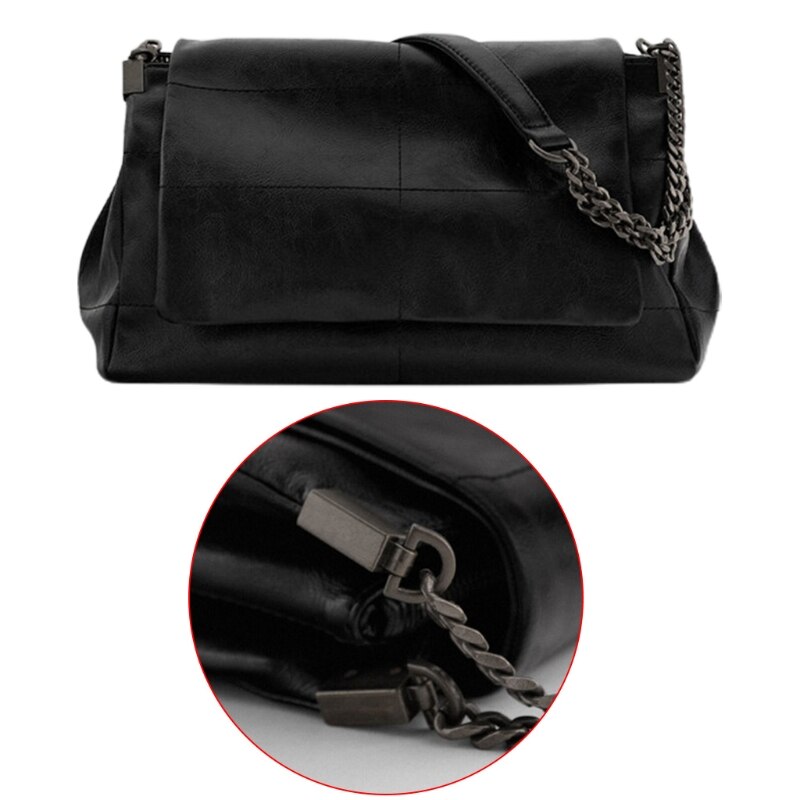 Dames zwarte rock flap schoudertas met kettingriem, handtas van imitatieleer