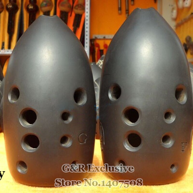 Flauta china antigua Xun de cerámica negra, instrumento Musical de arcilla de doble cámara, llave G/F, Ocarina, 10 agujeros