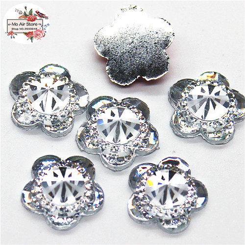 50Pcs Shiny Mix Kleur Bloem Acryl Rhinestone Flat Back Cabochon Art Supply Decoratie Charm Craft Diy 15Mm Geen gat: Clear 50pcs