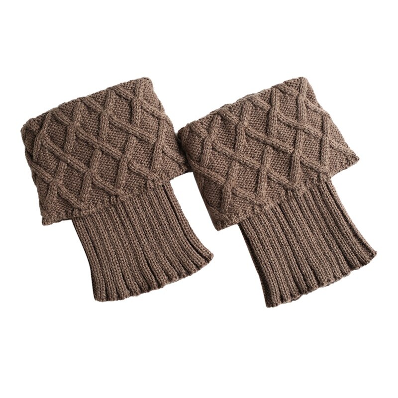 Leg Warmers Women Short Knitted Boot Cuffs Socks Cover Diamond Checkered Knitted Thermal Winter Shoe Accessories: Khaki