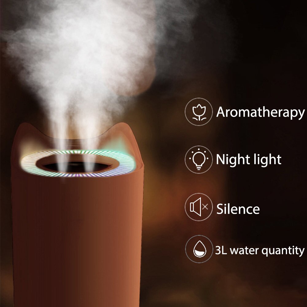 Home Air Humidifier Double Nozzle Cool Mist Aroma Diffuser With Coloful LED Light Heavy Fog Ultrasonic USB Humidificador