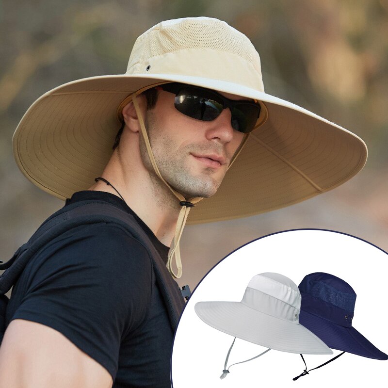 Sombrero de pescador de ala ancha y grande para hombre y mujer, gorra de pescador de 15CM, resistente al agua, unicolor, para pescar, deportes, senderismo, gorros de Montañismo