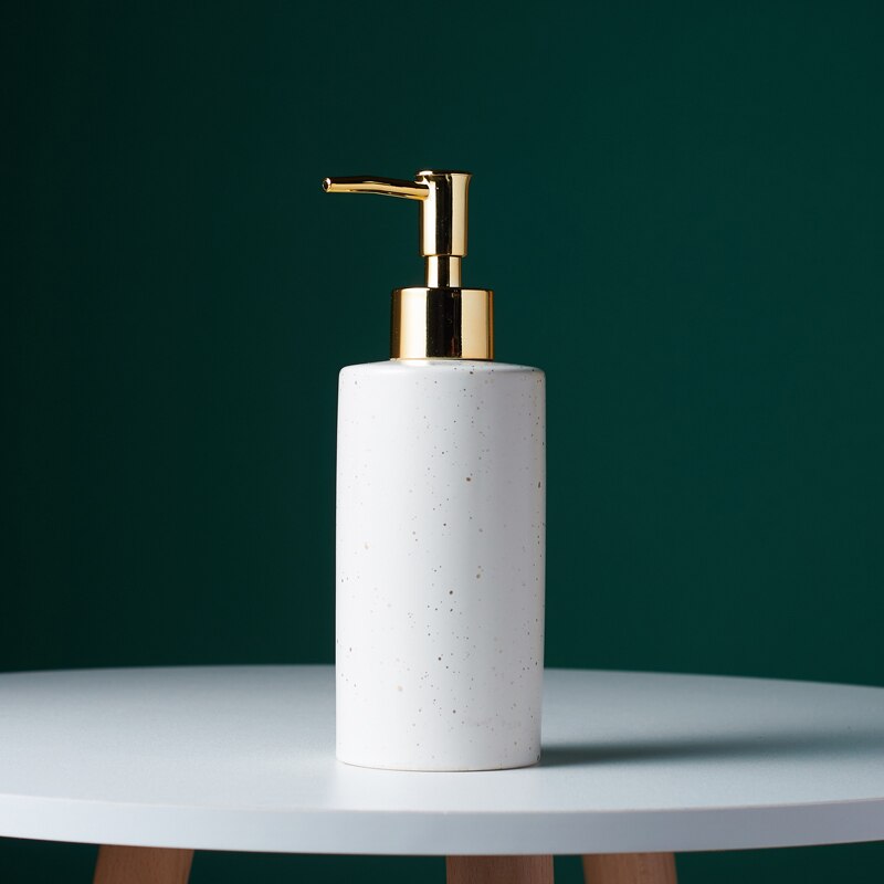 Matte black/white/green gold point pattern bathroom hand soap dispenser ceramic lotion bottle soap dish Bathroom supplies: Round White