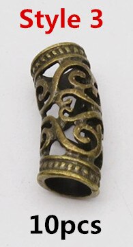 10 Stks/pak Brons Viking Verschillende 10 Stijlen Haar Vlecht Dread Baard Dreadlock Kralen Ringen Buis Voor Haar Accessoires: 10pcs Style 3