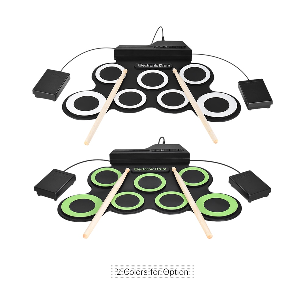 Portable Electronic Drum Digital USB 7 Pads Roll up Drum Set Silicone Electric Drum Pad Kit With DrumSticks Foot Pedal