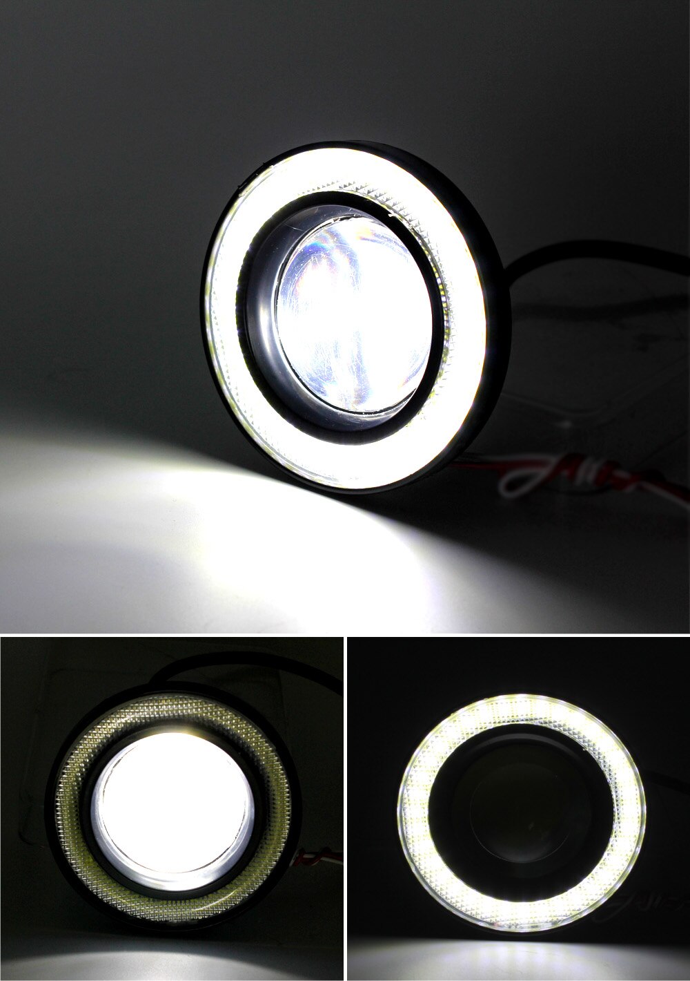 2Pcs 2.5" 3" 3.5" Angel Eyes Fog Lamp 12V 64mm 76mm 89mm Universal Auto Car COB LED DRL Projector Fog Light