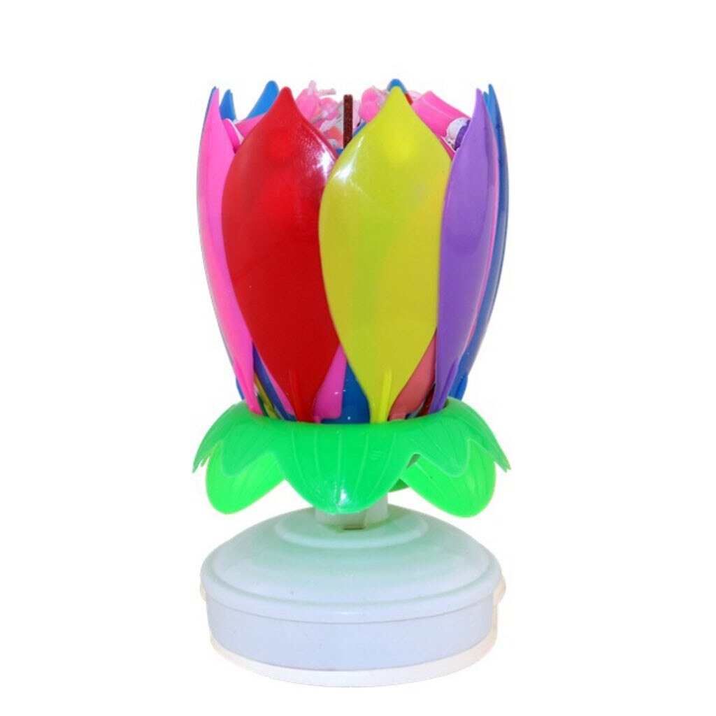 Double Lotus Music Candle Double Flower Blossom Birthday Cake Flat Rotating Electronic Rotating Lotus Candle for Kids Party: Red