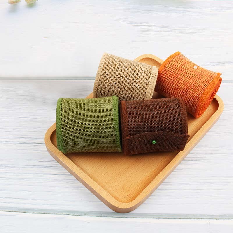 3M/Roll 60Mm Kleurrijke Jute Jute Bedrade Lint Rolls Kerstcadeau Cadeaupapier Decoratie Wedding Party Ambachten decor