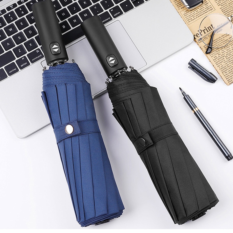 Folding Fully-automatic Umbrella 12 Bone Weatherproof Umbrella Men's Business Automatic Rainy Advertising Umbrellas arc 123cm