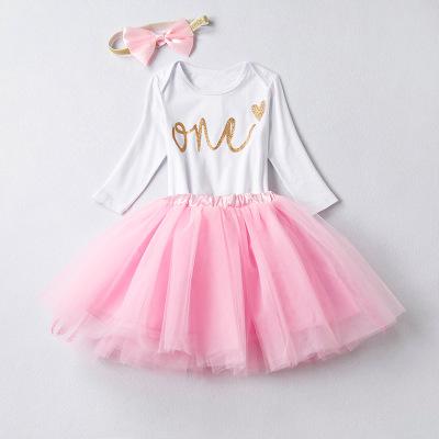 baby girl photography headbands +tutu happy birthday for infants baby girl costume long sleeve 1st birthday: pink2