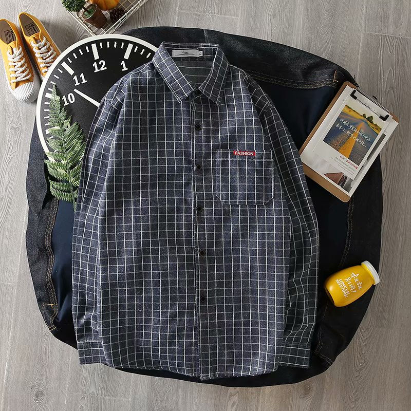 Plaid Shirt Mannen Lange Mouwen Streetwear Kleding Heren Shirts Harajuku Top Mannetjes Vintage Plus Size Fashions Koreaanse Stijl Eenvoudige: blue / XL