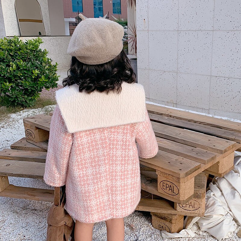 Winter koreaanse kinderkleding babymeisjes omslagkraag enkelrijs geruite prinses wollen jas 2-8 jaar kinderjas