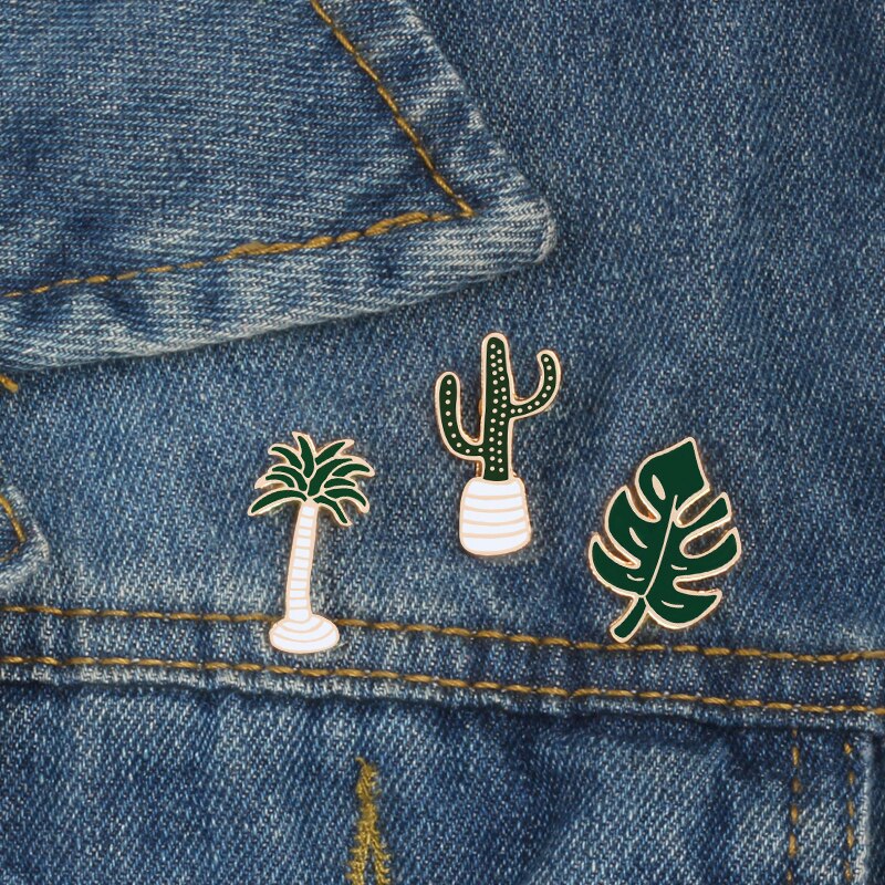Karikatur Pflanzen Broschen Kokos Baum Monstera Kaktus Blatt Emaille Revers Stifte Abzeichen Für Jacken Rucksack Schmuck für freunde