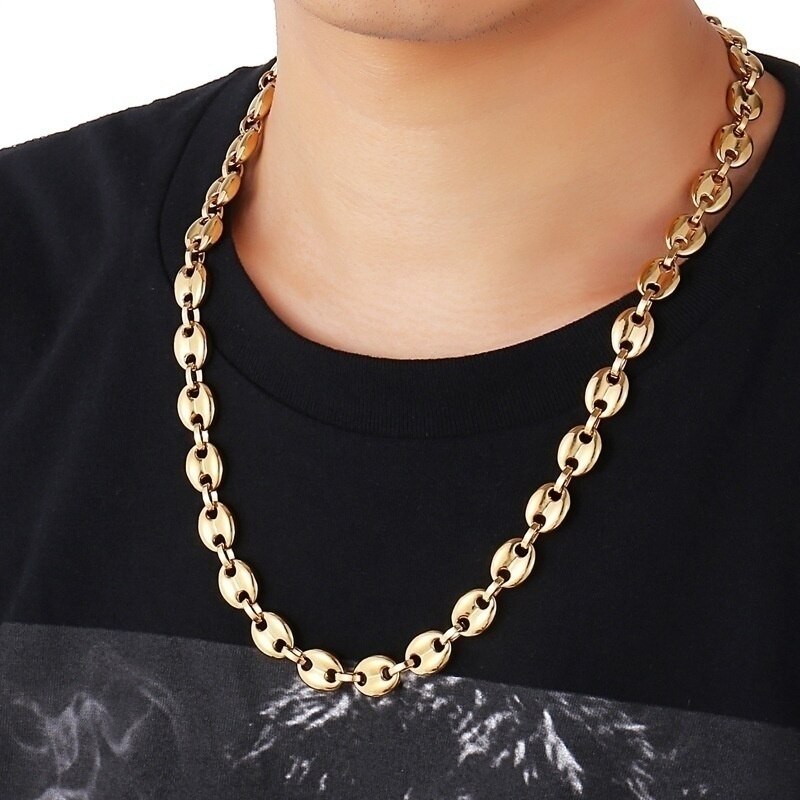Collar Punk Rock dorado para hombre, cadena de eslabones, cuentas de café de Metal de , joyería
