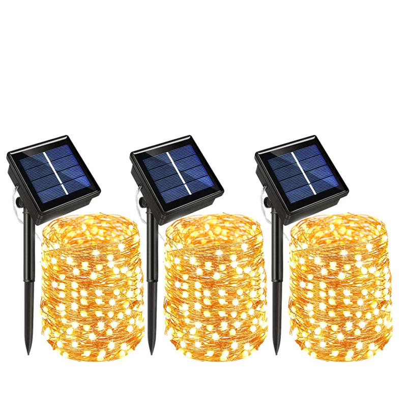 Guirnalda de luces LED solares para exteriores, guirnalda de decoración de jardín impermeable, 8 modos, alambre de cobre, luz para Calle, Patio, navidad
