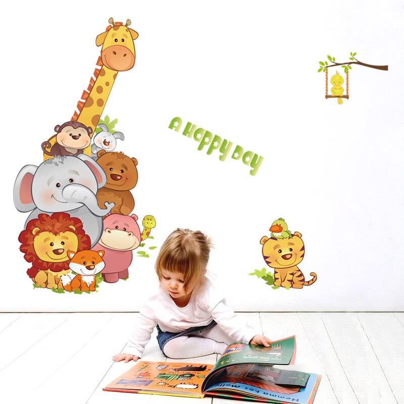 Zs Sticker Animals Wall Stickers Children Room Home Decor Safari Vinyl Kids Room Decal Baby Room Nursery Decor