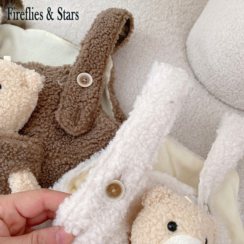 Conjunto de otoño para niñas, monos de una pieza para niños, ropa para niños, muñeca frontal de , oso, terciopelo grueso cálido de 1 a 7