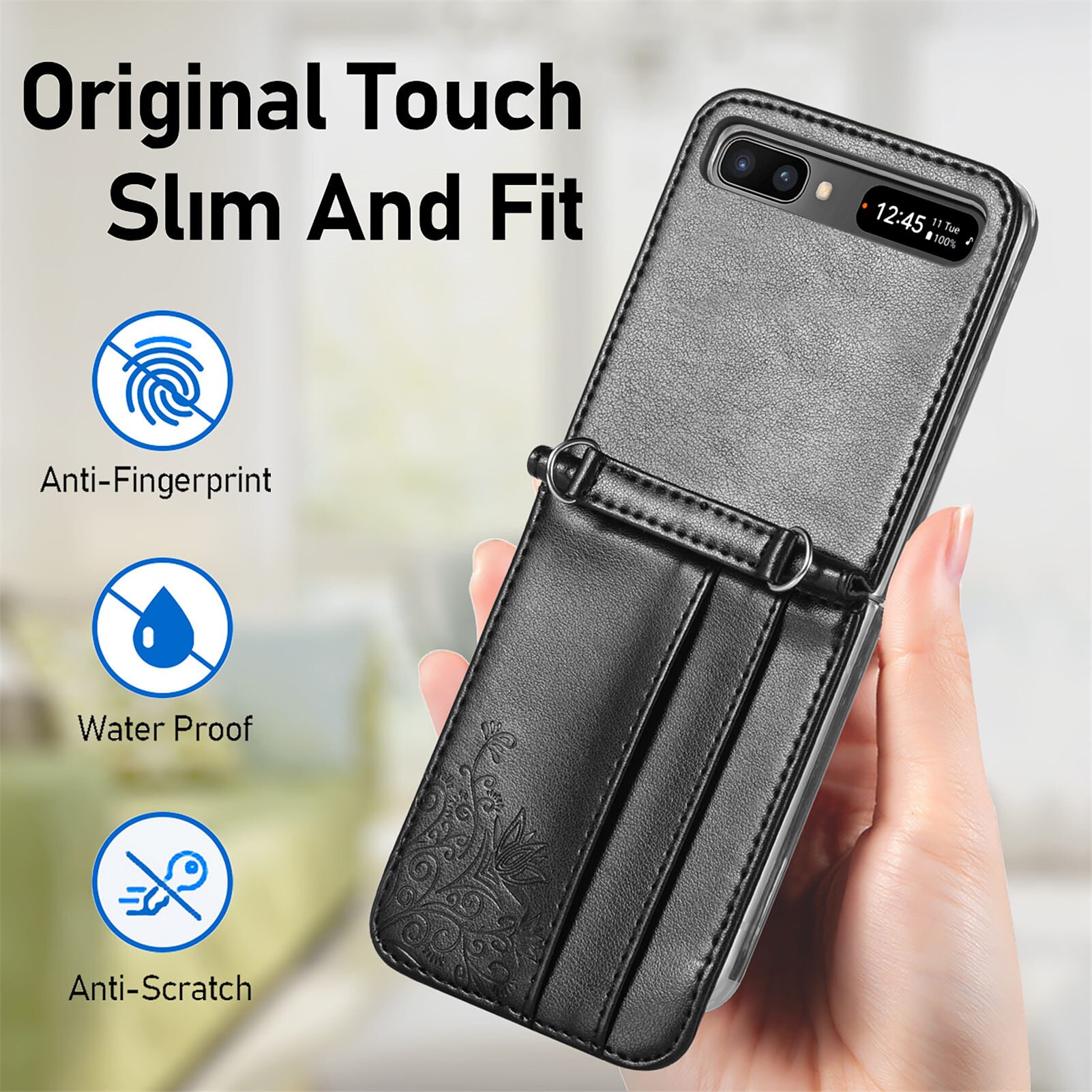 Læder pung telefonrem etui til samsung galaxy z flip 3 flip 3 5g flip kortlomme uden fingeraftryk cover fundas