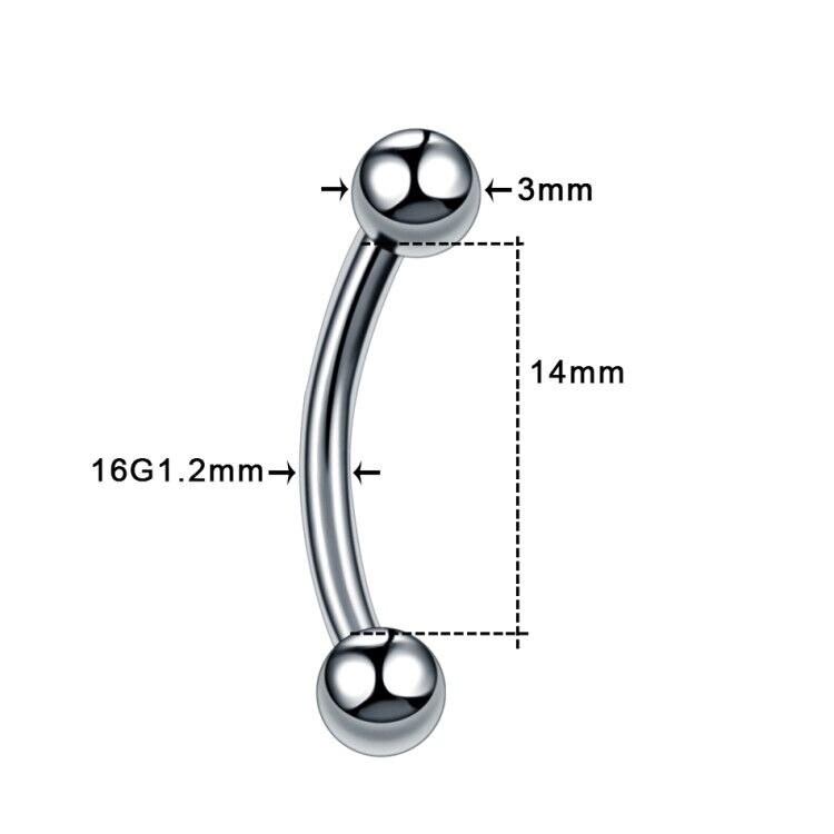 1PC Titanium Eyebrow Banana Piercings Curved Barbell Ring Lip Labret Tongue Piercings Daith Helix Earring Piercings Body Jewelry: Silver / 1.2x14x3x3mm