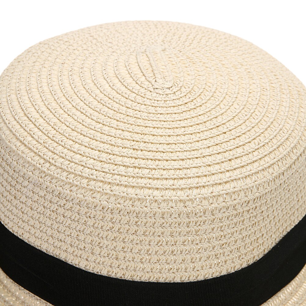 Simple Summer Parent-child Beach Hat Female Casual Panama Hat Lady Women Flat Wide Brim Bowknot Straw cap girls Sun Hat